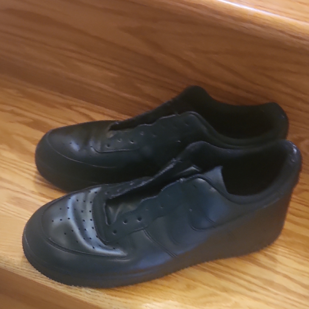 Nike Black Air Force 1 Sneakers with No Laces